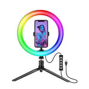 Tik Tok Ring Licht 10 Inch Desktop Rgb Video Licht Met Statief Stand & Telefoon Houder Fotografische Verlichting