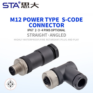 M12 plastik düz açılı montajlı S kod tipi erkek kadın PG9 PG11 Metal güç tipi konnektörler 2 3 4 Pins - Product Image 2