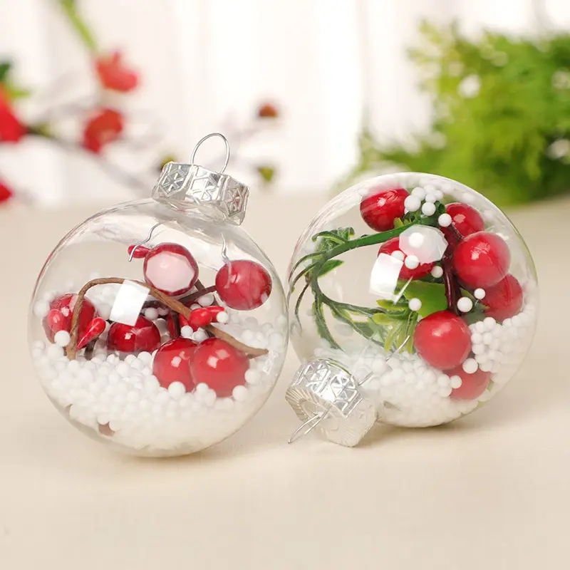 Plastic Christmas Ornament Balls Removable Top Clear Hanging Ornaments Ball DIY Baubles