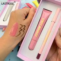 Kit Maquillage Lèvres 2-en-1 Marque Blanche : Rouge à Lèvres Brillant Scintillant et Crayon à Lèvres Rose Imperméable