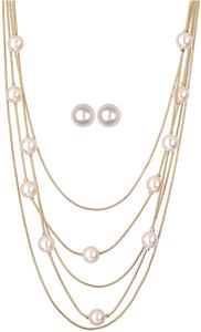 SEPT Fancy Party Jewely Collier à breloques en perles multicouche plaqué or Colliers <span class=keywords><strong>de</strong></span> perles à longue chaîne sertis <span class=keywords><strong>de</strong></span> boucles d'oreilles Bijoux - Product Image 3