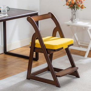 Chaise d'étude réglable en hauteur pour enfants, en bambou, rotin et noyer, avec coussin de siège, pour les élèves du primaire, chaise de bureau d'écriture - Product Image 1