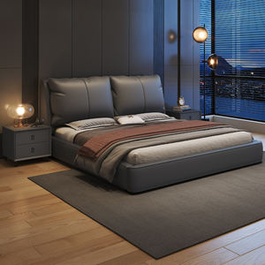 เตียงไม้สไตล์มินิมอลโมเดิร์นสุดหรูหุ้มเบาะ ขนาดคิงไซส์/ดับเบิ้ล พร้อมโครงเตียงนุ่มสบาย ชุดเตียงพร้อมที่เก็บของ ดีไซน์เรียบง่ายสำหรับคู่รัก - Product Image 3