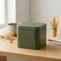 Boîte en métal carrée pour matcha, mini-boîte cadeau, conteneur de rangement en fer blanc, emballage pour bonbons