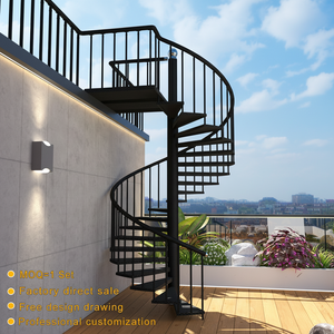 <span class=keywords><strong>Escalier</strong></span> en spirale extérieur <span class=keywords><strong>industriel</strong></span> avec garde-corps vertical en acier au carbone noir mat pour usage minimaliste sur patio - Product Image 1