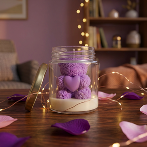 Bougie en verre Teddy Purple Bear dans un bocal en verre avec motif cœur, pour la Saint-Valentin, décoration de la maison, avec couvercle - Product Image 4