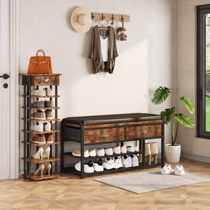 8 Tier Vertical Wooden <b>Shoe</b> <b>Rack</b> Organizer Narrow <b>Shoe</b> Storage Stand with Drawer for Entryway Hallway - Product Image 4