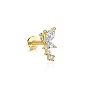 Pendientes de Plata de Ley S925 de 16g con Diseño de Ojo de Caballo Marquise y Libélula Multitaladrada, con Parte Trasera Plana y Rosca para Perforaciones - Product Image 1