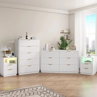 Ensemble de chambre à coucher contemporain moderne à 4 pièces avec commode à 6 tiroirs, commode haute à 5 tiroirs et 2 tables de chevet