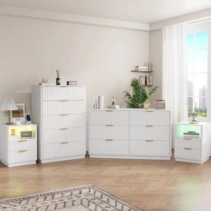 Juego de Dormitorio Moderno Contemporáneo de 4 <span class=keywords><strong>Piezas</strong></span> con Cómoda de 6 Cajones, Cajonera Alta de 5 Cajones y 2 Mesitas de Noche - Product Image 1