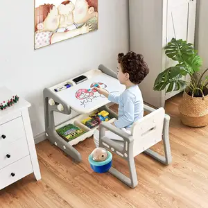 Ensemble de table d'art d'activité ABST pour enfants chevalet de tableau blanc pour enfants avec fournitures de dessin meubles en plastique de taille enfant