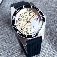 Orologio Meccanico Subacqueo Tandorio 62MAS Bianco Crema per Uomo, Vetro Zaffiro Bombato AR, Impermeabile 300m, Quadrante Argento
