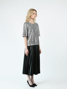 FALDA <span class=keywords><strong>MIDI</strong></span> CASUAL DE PIEL PU SUAVE PLISADA - Product Image 3