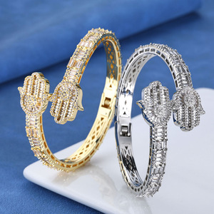 Iced Out Hamsa Hand Moissanite <b>Bracelet</b> 925 Sterling Silver VVS Fatima Palm Amulet Cuff Bling Wristwear GRA Certified - Product Image 3