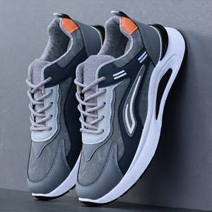 Chaussures de course pour hommes D-72 grises à talon bas, empeigne en maille color-block, semelle intermédiaire en caoutchouc, chaussures de sport décontractées pour l'été et le quotidien - Product Image 1