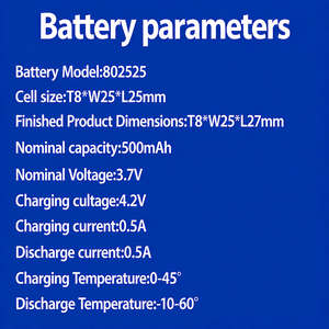 แบตเตอรี่ลิเธียมโพลิเมอร์ 802525 3.7V 500mAh แบบชาร์จได้ สำหรับอุปกรณ์สวมใส่ อุปกรณ์อิเล็กทรอนิกส์อัจฉริยะ รับผลิตแบบ OEM ODM - Product Image 3