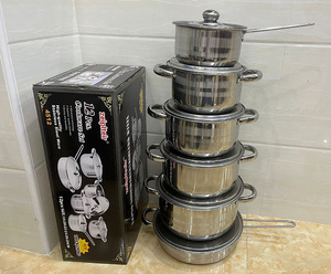 ชุดเครื่องครัวสแตนเลสเยอรมันแบบเป็นมิตรกับสิ่งแวดล้อม 12 ชิ้น ขายส่ง ประกอบด้วยกาต้มน้ำ หม้อซุป กระทะทอด และอุปกรณ์ทำอาหาร - Product Image 1