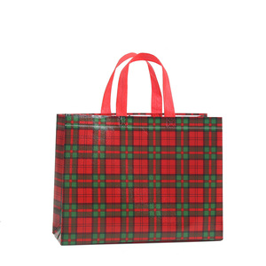 Sac fourre-tout à carreaux de Noël, sac cadeau en papier kraft, grande capacité, sac de rangement pour les courses de Noël - Product Image 5