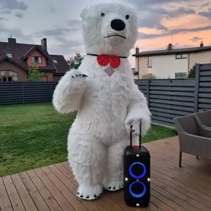 Disfraz de oso Polar inflable gigante 2024, traje de Mascota de felpa de piel para adultos, ropa inflada con carácter Animal para accesorios de escenario