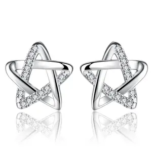 Customized Jewellery Silver Zircon Earrings Cute Star White CZ S925 Sterling Silver Stud Korean Earrings For Women