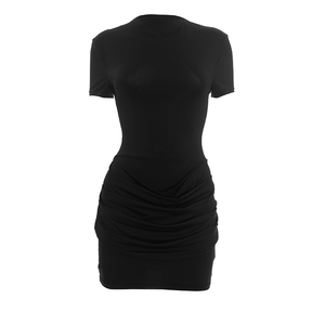 วิวิบลุค C25DS427 ชุดเดรสผู้หญิงที่สง่างามใหม่เข้ารูปพอดีสีทึบคอกลมจีบแขนสั้นมินิเดรสสำหรับผู้หญิง - Product Image 5