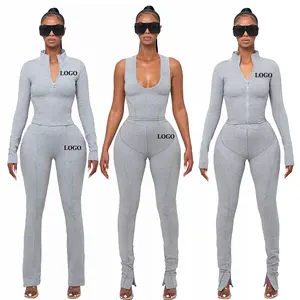 Custom Tracksuits Women Zip Up Crop Tops And Joggers Women Outfit Sport Tracksuits 2 Piece Set Women Clothing