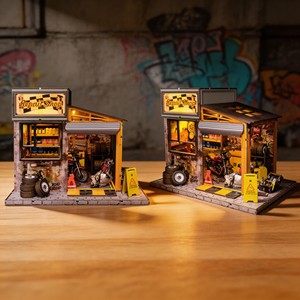 Puzzle 3D en bois Lumineux et Enchantant : Atelier de Réparation Automobile, Kit de Maison de Poupées Miniature Mobile, Jouet de Construction Créatif DIY - Product Image 1
