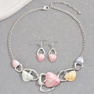 Collier ras du cou en pierre irrégulière fait main à la française, collier en métal à gouttes d'huile, ensemble de boucles d'oreilles, bijoux pour femmes, accessoires - Product Image 6