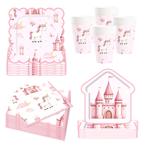 Juego de Vajilla Desechable DAMAI Unicornio para Fiestas de Cumpleaños de Niñas, Platos, Vasos y Servilletas de Papel con Diseño de Castillo Rosa y Unicornio, Artículos para Fiestas - Product Image 5