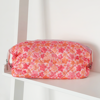 Sac de voyage matelassé extensible en polyester résistant à l'eau avec fermeture éclair, grande capacité, motif floral personnalisé, pour femmes, idéal pour le maquillage