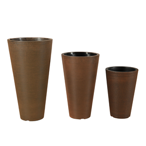 Jardinières rondes hautes en plastique décoratives modernes pour l'extérieur - Product Image 4