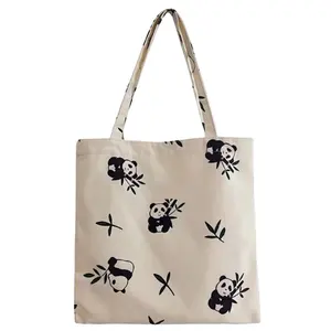 Tote Bag Canvas Zipper Chinese Bag Panda Retro