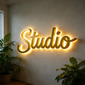 letrero LED personalizado, letrero LED retroiluminado mate dorado personalizado, señalización <span class=keywords><strong>de</strong></span> letras, logos para negocios, Le - Product Image 2