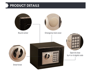 Hộp két sắt điện tử nhỏ, chất lượng cao, chống cháy, có khóa chìa, khóa số, dùng cho khách sạn, nhà ở và văn phòng - Product Image 5