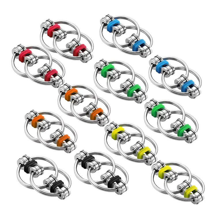 Multicolor Steel Autism Stress Reducer Key Ring Flippy chain Fidget toy bike chain for Adults and Teens