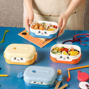 Boîte à lunch portable pour enfants et nouveau-nés, réutilisable, micro-ondable, en PP de qualité alimentaire SB TECH, 1-3L, 2 compartiments, mignonne, motif dessin animé - Product Image 3