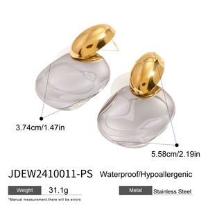 Pendientes de gota redondos de onda ovalada lisa de dos tonos de acero inoxidable de oro de 18K para mujer, pendientes de joyería que no se desvanecen para mujer - Product Image 6