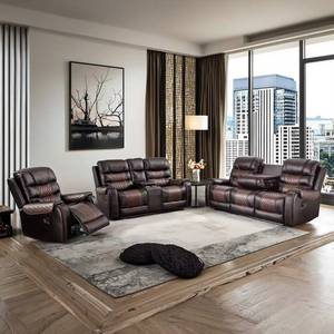 Modern Best-Selling Home Theater Recliner Sofa Set with Retractable Storage Console, Lifting <b>Table</b>, Soft Cushions, Synthetic - Product Image 1
