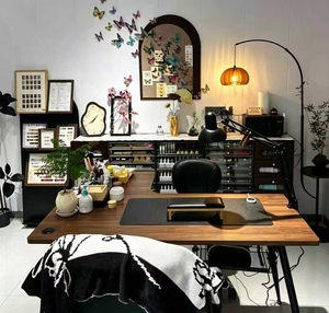 Corner Nail <b>Table</b> and Chair Combination Set Retro Nail <b>Table</b> Nail Salon Specific L-shaped Corner Nail <b>Table</b> - Product Image 6