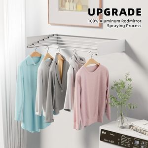 Séchoir à linge mural compact blanc 31,5 po, capacité 60 lb, 5 barres en aluminium, 13,2 pieds linéaires, pliable et portable pour salle de bain - Product Image 4