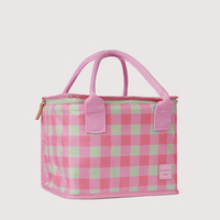 Sac isotherme souple en toile rayée rose avec fermeture éclair en aluminium pour la plage, glacière de voyage, sac à déjeuner isolant
