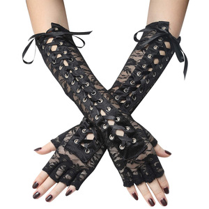 Guantes sin dedos con cordones, estilo gótico largo de malla negra para fiesta de disfraces de Halloween - Product Image 1