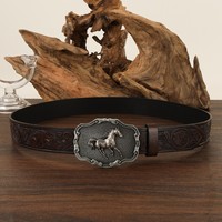 Ceinture en jean pour homme, motif cheval en relief, accessoires simples, style rétro décontracté, boucle en alliage de cuir