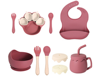 Ensemble de 6 pièces pour tout-petits fabriqué aux États-Unis, sans BPA, pour l'apprentissage de la diversification alimentaire, comprenant des bols et des tasses à bec, et une vaisselle en silicone pour enfants
