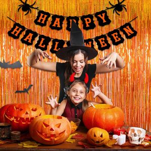 Cortina de Flecos de Lentejuelas Naranjas para Cumpleaños, Paquete de 2 Cortinas Brillantes, Decoración para Fiestas de Baloncesto, <span class=keywords><strong>Halloween</strong></span> y Acción de Gracias - Product Image 6