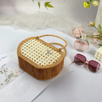 Tas Keranjang Belanja Rotan Gaya Prancis Buatan Tangan untuk Wanita, Tas Rotan Bambu Vietnam Grosir Tas Rotan