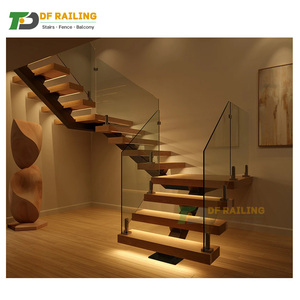 Peldaño de madera DF, escalera flotante moderna, Diseño de escalera, escaleras flotantes sólidas decorativas americanas modernas para interiores, invisibles - Product Image 1