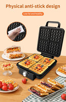 Mini Waflera Eléctrica Cuadrada de 1500W para 4 Waffles, Antiadherente, con Control de Temperatura Ajustable, para Uso Doméstico, Tipo Belga