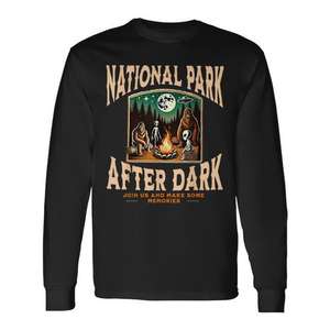 Camiseta de manga larga National Park After Dark con diseño de fogata Alien Bigfoot - Product Image 1