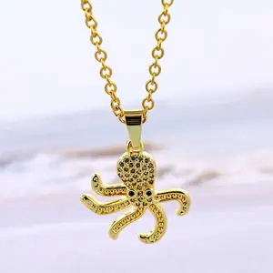 Meereseleganz Oktopus-Halsband für Damen Gold Ästhetischer Schmuck mit Edelstahlkette | 20. Geburtstagsgeschenk